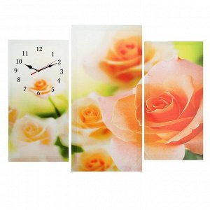 Часы настенные, модульные, серия: Цветы, "Розовые розы", 60х80см