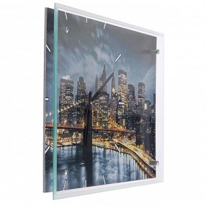 Часы настенные, серия: Город, "Бруклинский Мост. Ночной Нью-Йорк", 35х60  см, в ассортименте