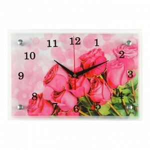 Часы настенные, серия: Цветы, "Розовые розы", 20х30  см, микс