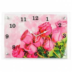 Часы настенные, серия: Цветы, "Розовые розы", 25х35  см, в ассортименте