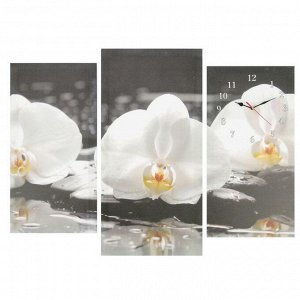 Часы настенные модульные «Белые орхидеи на камнях». 60 ? 80 см
