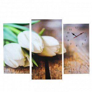 Часы настенные модульные «Белые тюльпаны», 60 х 80 см