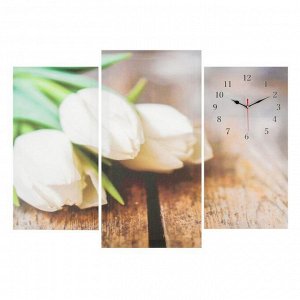 Часы настенные модульные «Белые тюльпаны», 60 х 80 см