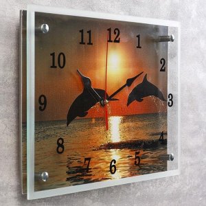 Часы настенные, серия: Море, "Дельфины на закате", 25х35  см, микс