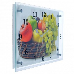 Часы настенные, серия: Кухня, "Корзина с фруктами", 25х35  см, микс