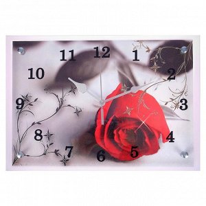 Часы настенные, серия: Цветы, "Красная роза на сером", 25х35  см, в ассортименте