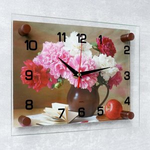 Часы настенные, серия: Цветы, "Пионы", стекло, 20х26  см, в ассортименте