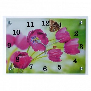 Часы настенные, серия: Цветы, "Бабочка на цветке", 25х35  см, в ассортименте