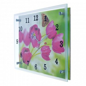 Часы настенные, серия: Цветы, "Бабочка на цветке", 25х35  см, в ассортименте