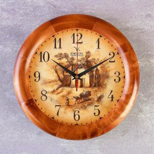 Часы настенные, серия: Интерьер, "Усадьба", деревянный обод, микс 30х30 см