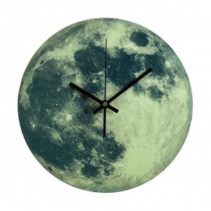 Часы настенные, серия: Интерьер, "Луна", зеленые, светятся в темноте, d=30 см