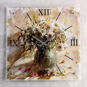 Часы настенные, серия: Цветы, "Ваза с белыми ромашками", 50х50  см, в ассортименте