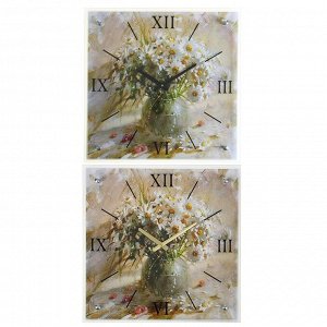 Часы настенные, серия: Цветы, "Ваза с белыми ромашками", 50х50  см, в ассортименте