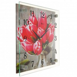 Часы настенные, серия: Цветы, "Тюльпаны", 25х25  см, в ассортименте