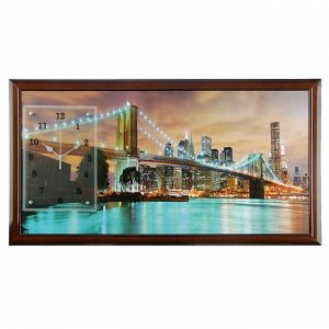 Часы-картина настенные, серия: Город, "Бруклинский мост", 50х100  см, микс
