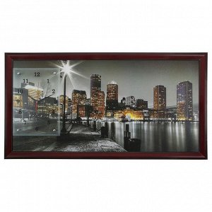 Часы-картина настенные, серия: Город, "Ночной Бостон", 50 х 100 см, микс
