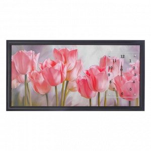 Часы-картина настенные. серия: Цветы. "Розовые тюльпаны". 50х100  см. микс