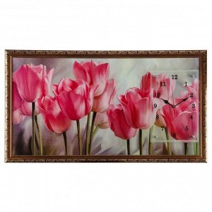 Часы-картина настенные, серия: Цветы, "Розовые тюльпаны", 50 х 100 см, микс