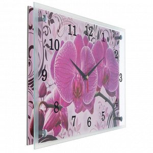 Часы-картина настенные. серия: Цветы. "Розовые орхидеи с узором". 30х40  см. микс
