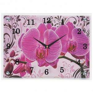 Часы-картина настенные. серия: Цветы. "Розовые орхидеи с узором". 30х40  см. микс