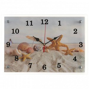 Часы настенные, серия: Море, "Морские звезды и ракушки на песке", 25х35  см, в ассортименте