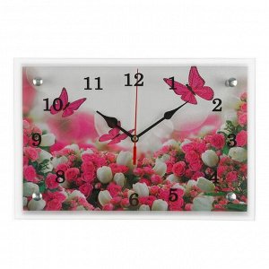 Часы настенные, серия: Цветы, "Бабочки над цветами", 20х30  см, микс