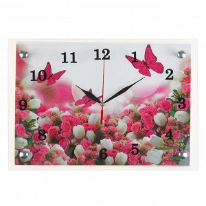 Часы настенные, серия: Цветы, "Цветы и бабочки", 25х35  см, в ассортименте