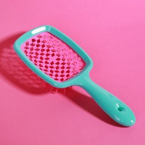 Расчёска массажная, широкая, вентилируемая, 8,5 ? 20,5 см, PVC коробка, цвет бирюзовый/розовый