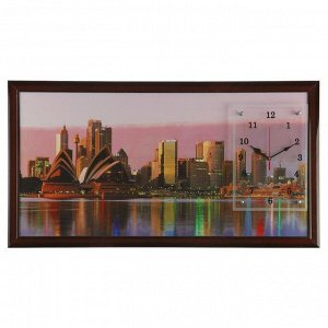 Часы-картина настенные, серия: Город, "Сиднейский театр", 50х100  см, микс