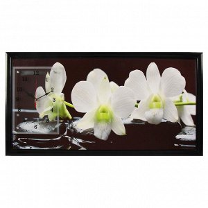 Часы-картина настенные, серия: Цветы, "Белые орхидеи", 50 х 100 см