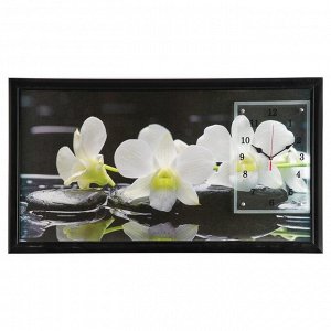 Часы-картина настенные, серия: Цветы, "Белые орхидеи", 50 х 100 см