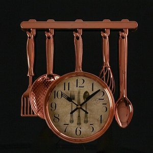 Часы настенные, серия: Кухня, "Столовые приборы", бронза, 30 - 33 см