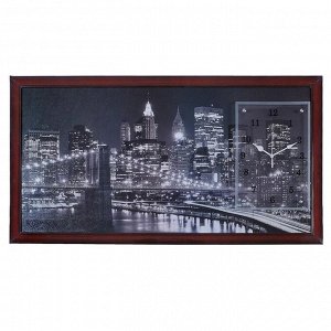Часы-картина настенные, серия: Город, "Ночной Нью-Йорк", черно-белый 50х100  см, микс