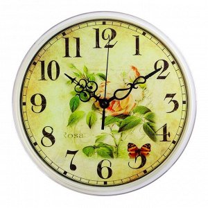 Часы настенные круглые "Роза и бабочки", 25 см микс