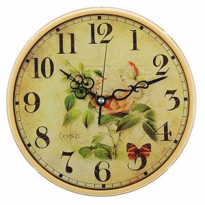 Часы настенные круглые "Роза и бабочки", 25 см в ассортименте
