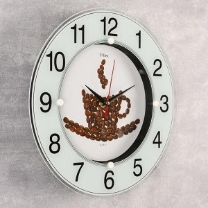 Часы стеклянные "Чашка из кофейных зерен", цифры на кольце, 32х32 см в ассортименте