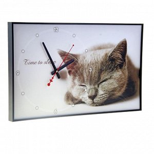 Часы-картина настенные, интерьерные "Серая кошка", плавный ход, 57 х 35 х 4 см