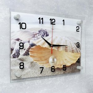 Часы настенные, серия: Море, "Ракушка с жемчужиной", плавный ход, 25 х 35 см