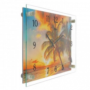 Часы настенные, серия: Природа, "Пальмы на закате", 25х35  см, микс