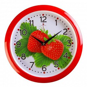 Часы настенные круглые "Клубника", 30х30 см красный обод  Рубин в ассортименте