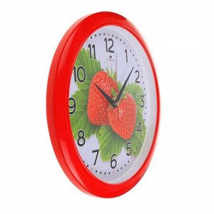 Часы настенные круглые "Клубника", 30х30 см красный обод  Рубин в ассортименте
