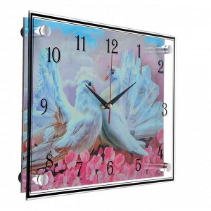 Часы настенные, серия: Животный мир, "Голуби в цветах", 25х35  см, микс