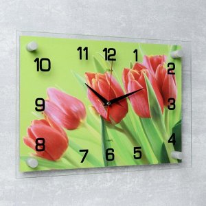 Часы настенные, серия: Цветы, "Красные тюльпаны", 25х35  см, микс