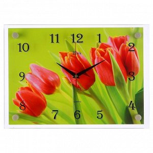 Часы настенные. серия: Цветы. "Красные тюльпаны". 25х35  см. микс