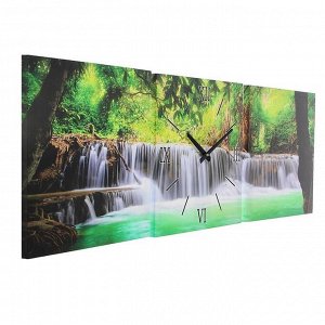 Часы настенные, модульные, серия: Природа, "Водопад в джунглях", 35х105 см, в ассортименте