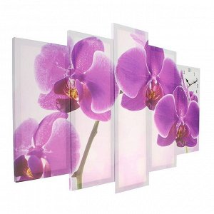Часы настенные, модульные, серия: Цветы, "Фиолетовые орхидеи", 80х140 см