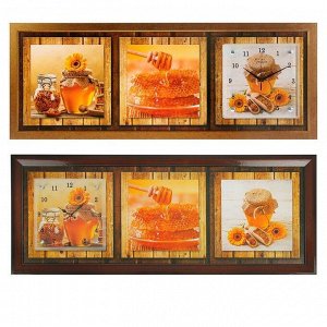 Часы-картина настенные, серия: Кухня, "Мед и кофе", микс 35х100 см