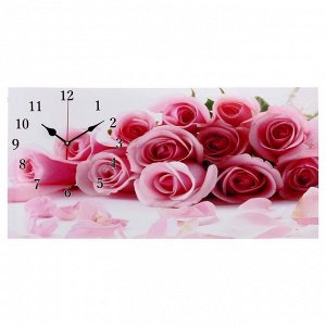 Часы настенные. серия: Цветы. на холсте "Нежные розы". 40х76  см. микс