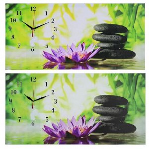Часы настенные, серия: Цветы, на холсте "Цветы и камни", 40х76  см, стрелки микс