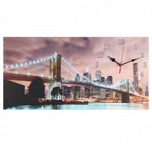 Часы настенные, серия: Город, на холсте &quot;Бруклинский мост&quot;, 40х76  см, микс